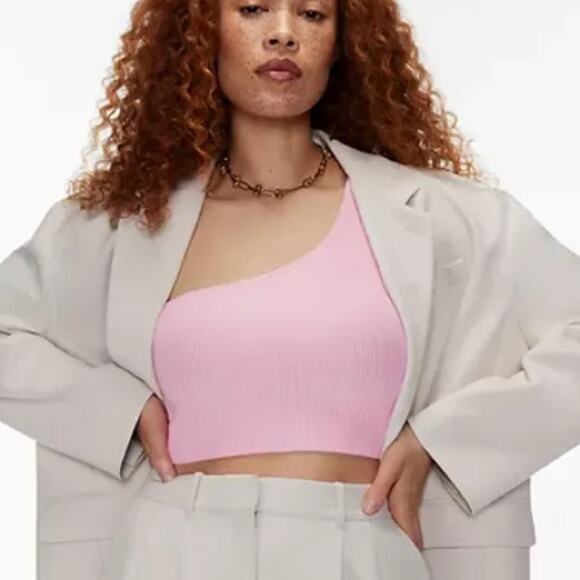 Aritzia Babaton Sculpt Knit One-Shoulder Ribbed Cropped Tank Daisy Pink - Picture 1 of 8